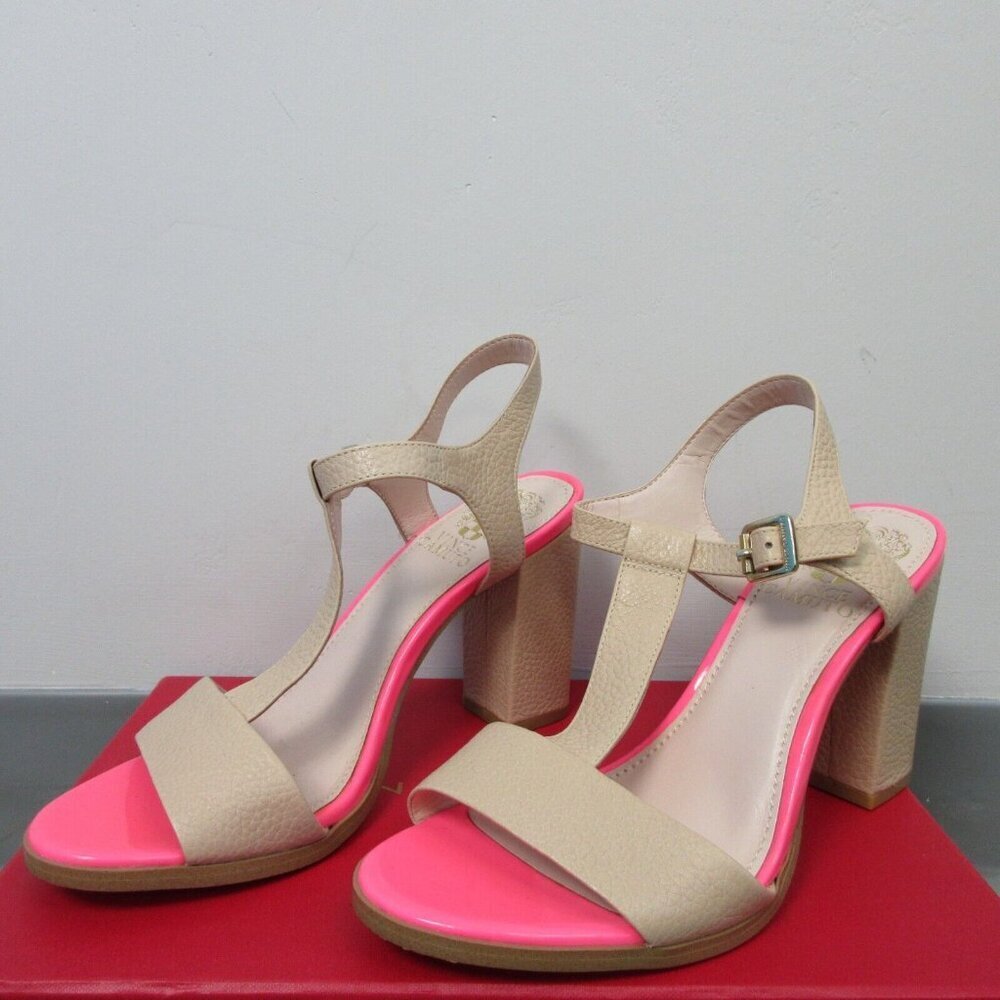 Vince Camuto Novasi Women Sandals 7 Beige Pink Pebble Leather High Heels y2k 538